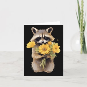 Raccoon Holding Zonnebloem Schattige Bloem Moederd Kaart
