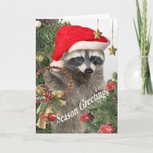 Raccoon Holiday Greetings Feestdagen Kaart