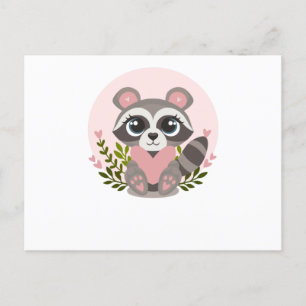 Raccoon Houdt een hart vast voor Valentijnsdag Briefkaart