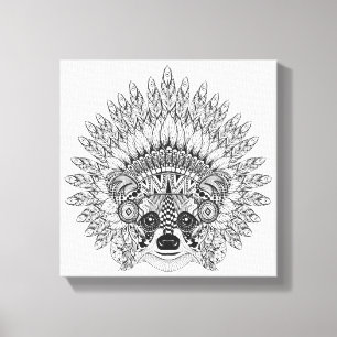 Raccoon in de naoorlogse Bonnet Doodle 6 Canvas Afdruk