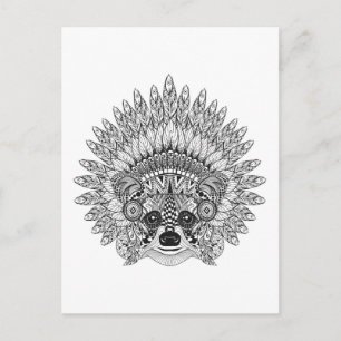 Raccoon in de vertederde oorlog Bonnet Doodle Briefkaart