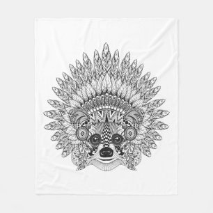 Raccoon in de vertederde oorlog Bonnet Doodle Fleece Deken