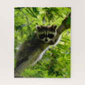 Raccoon in groene boom Cute gray gemaskerde wasbee Legpuzzel (Verticaal)