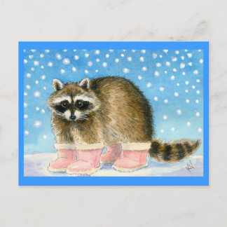 Raccoon in roze laarzen briefkaart