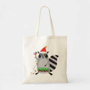Raccoon in Santa Hat omhoog gedraaid in valsmatige Tote Bag