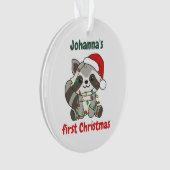 Raccoon kerstbaby's, eerste kerstdag ornament (voorkant)
