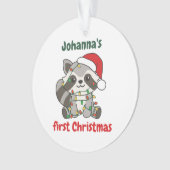 Raccoon kerstbaby's, eerste kerstdag ornament (voorkant)