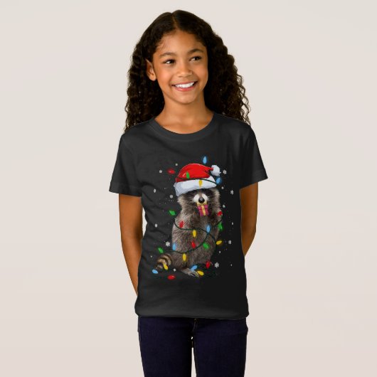 Raccoon kerstboom lampjes Pajama Racoon Lover T-shirt (Voorkant volledig)