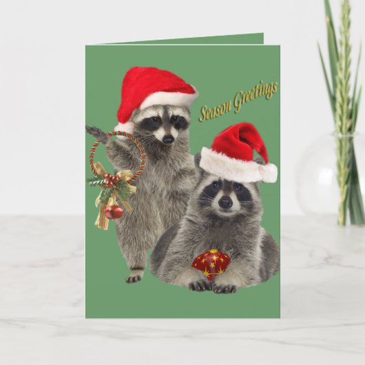 Raccoon Kerstmis een tijd voor plezier Feestdagen Kaart (Voorkant)