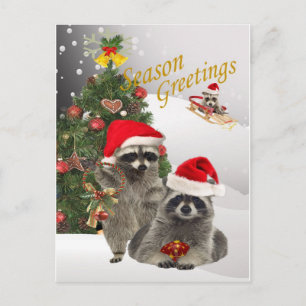 Raccoon Kerstmis een tijd voor plezier Feestdagenkaart