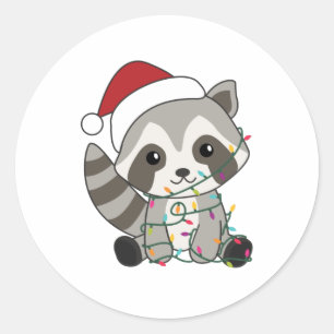 Raccoon-kerstwintervakantieoorden Ronde Sticker