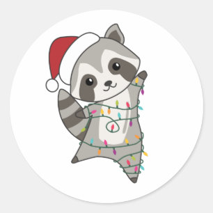 Raccoon-kerstwintervakantieoorden Ronde Sticker
