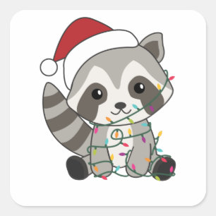 Raccoon-kerstwintervakantieoorden Vierkante Sticker