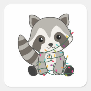 Raccoon-kerstwintervakantieoorden Vierkante Sticker