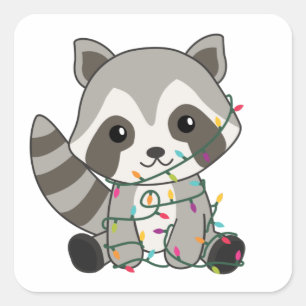 Raccoon-kerstwintervakantieoorden Vierkante Sticker