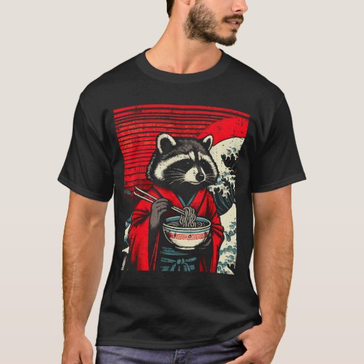 Raccoon Kimono Eating Ramen Japanese Food Art Men T-shirt (Voorkant)