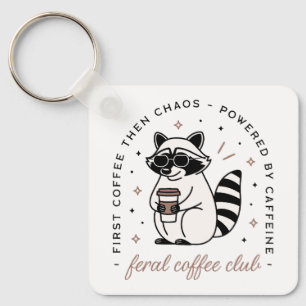 Raccoon koffieclub grappig chaotisch meisje esthet sleutelhanger