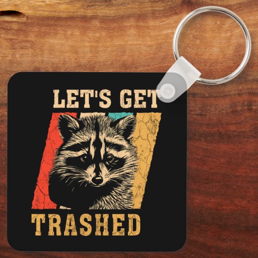 Raccoon Let's krijgen Retro Racoon Fun Sleutelhanger (Achterkant)