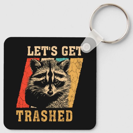 Raccoon Let's krijgen  Retro Racoon Fun Sleutelhanger (Achterkant)