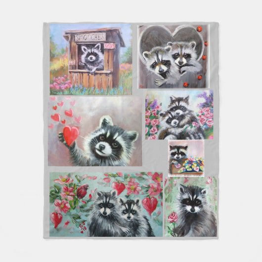 Raccoon Love Fleece Deken (Voorkant)