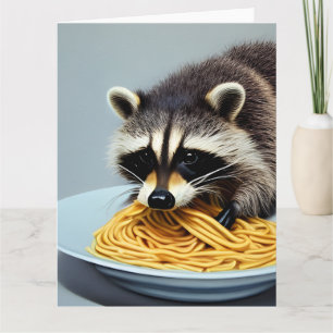 Raccoon Manger Spaghetti Carte de voeux