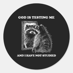 Raccoon Meme Funny Gezegde God test me straat Ronde Sticker