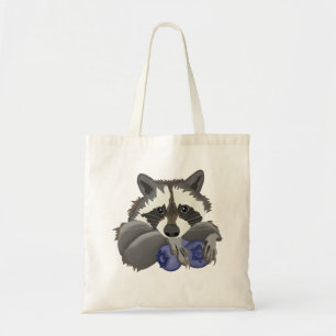 Raccoon met blauwe bessen tote bag