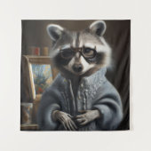 Raccoon met een tricot coating en een bril grappig wandkleed (Voorkant)