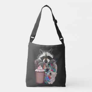 Raccoon met geur en schedel in bloemen (2) crossbody tas