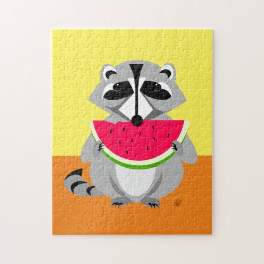 Raccoon met watermeloen legpuzzel (Verticaal)