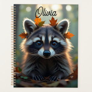Raccoon mignon dans les feuilles d'automne Personn