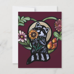 Raccoon Natuur liefhebbers zonnebloem kunst Feestdagenkaart