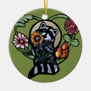Raccoon Natuur liefhebbers zonnebloem kunst Keramisch Ornament