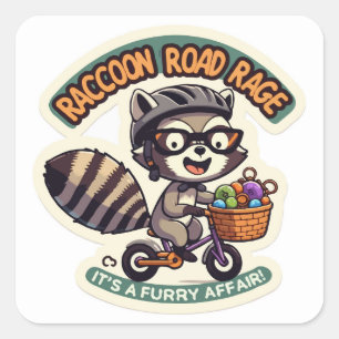 Raccoon op de fiets doet een Road Rage Vierkante Sticker