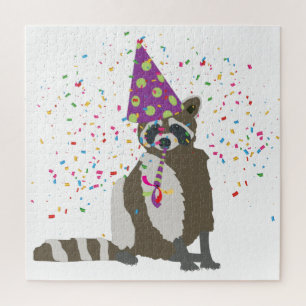 Raccoon partoon - dieren met partij legpuzzel