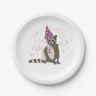 Raccoon partoon - dieren met partij papieren bordje