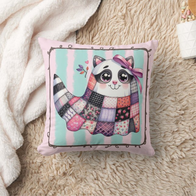 Raccoon Patchwork Quilt – Schattigee rustieke Herf Kussen (Deken)