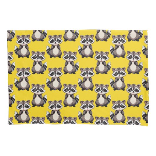 Raccoon Pattern Design Yellow  Kussensloop (Voorkant)