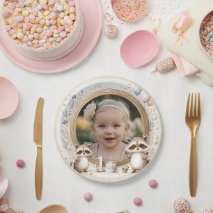 Raccoon Photo Lijst voor eerste verjaardagsfeestje Papieren Bordje