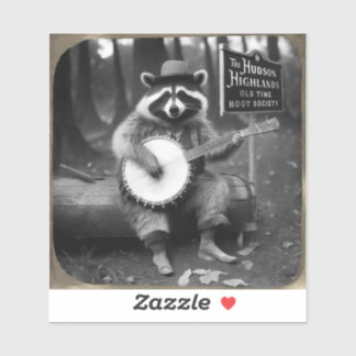Raccoon Plays Banjo w/Gold lijst. Sticker
