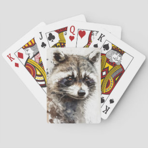 Raccoon Portret Dier Schilderen Wildlife Buiten Pokerkaarten