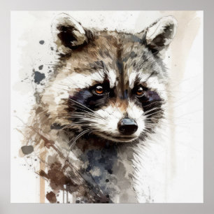 Raccoon Portret Dier Schilderen Wildlife Buiten Poster