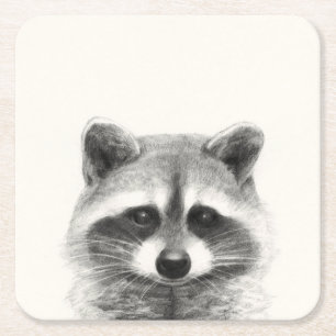 Raccoon potlood Tekening Vierkante Kartonnen Onderzetter