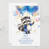 Raccoon première invitation anniversaire (Devant / Derrière)