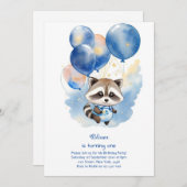 Raccoon première invitation anniversaire (Devant / Derrière)