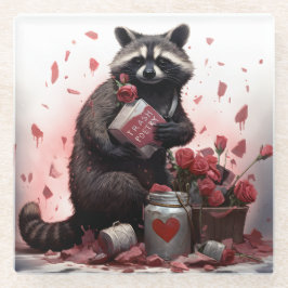 Raccoon prullenbak poëzie Valentijnsdag Glazen Onderzetter