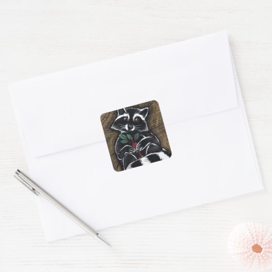 Raccoon raap kunst vierkante sticker (Envelop)