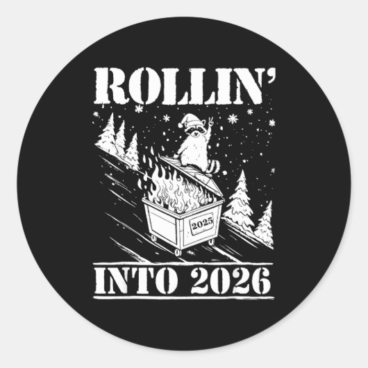 Raccoon Rolling Into 2026 Happy New Year 2026 Funn Ronde Sticker (Voorkant)