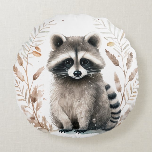 Raccoon Rond Kussen (Voorkant)