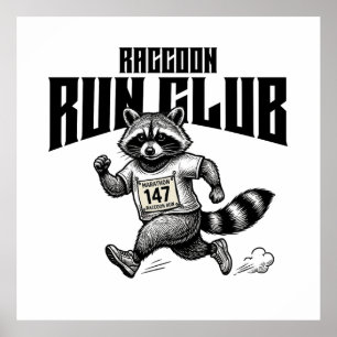 Raccoon Run Club Marathon Retro Trash Panda  Poster
